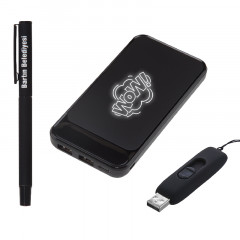 5057 Hediyelik Set - Led işıklı 10.000Mah Powerbank - Led işıklı Usb Bellek Led işıklı Rubber Metal Kalem