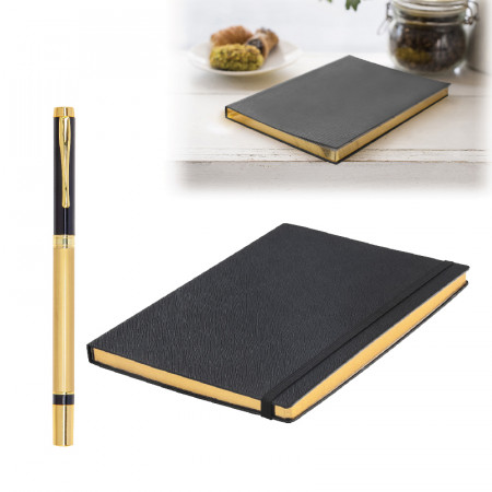 2730-K Hediyelik Set - 15X21 Yaldız Kenar Not Defteri - Metal Roller Kalem 2730-K Hediyelik Set - 15X21 Yaldız Kenar Not Defteri - Metal Roller Kalem